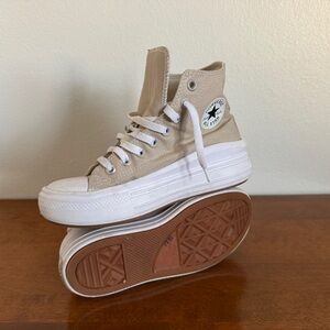Converse Beige High-Top Platform Sneakers with White Sole